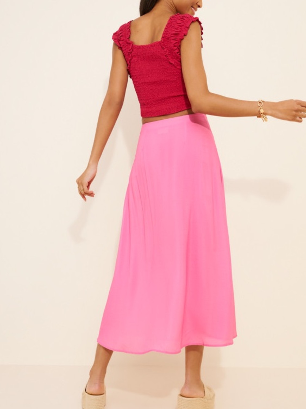 Farm Rio x Anthropologie Rose Motif Pink Maxi Skirt Floral Size M - Picture 3 of 12